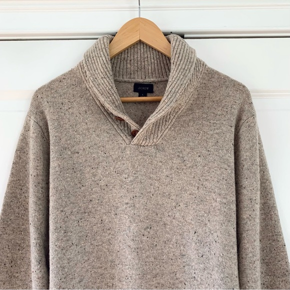 J. Crew Sweater Button Shawl Collar Wool Pullover Oatmeal Knit Men’s Size Large - Picture 2 of 8